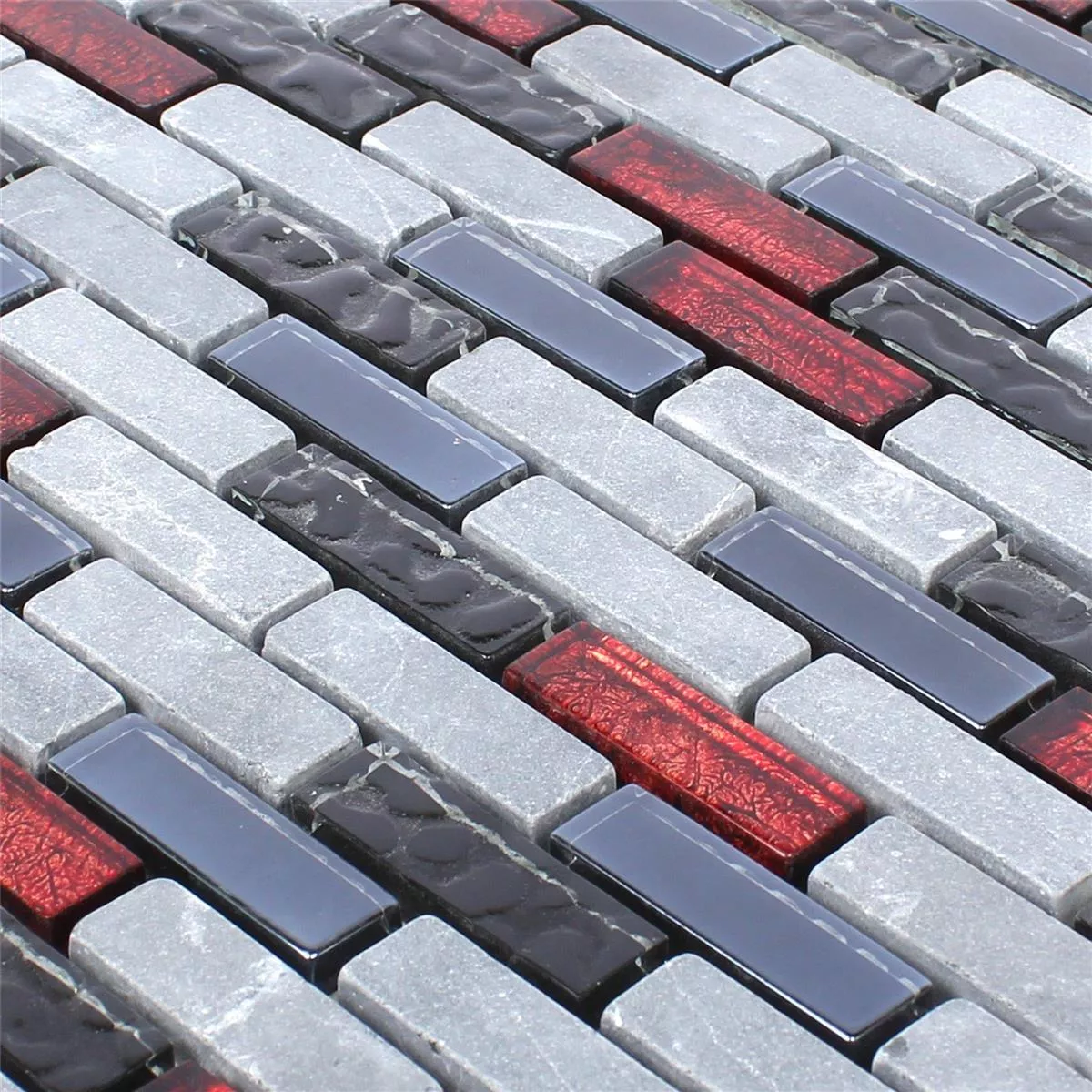 Glass Mosaic Natural Stone Tiles Marley Black Red Grey