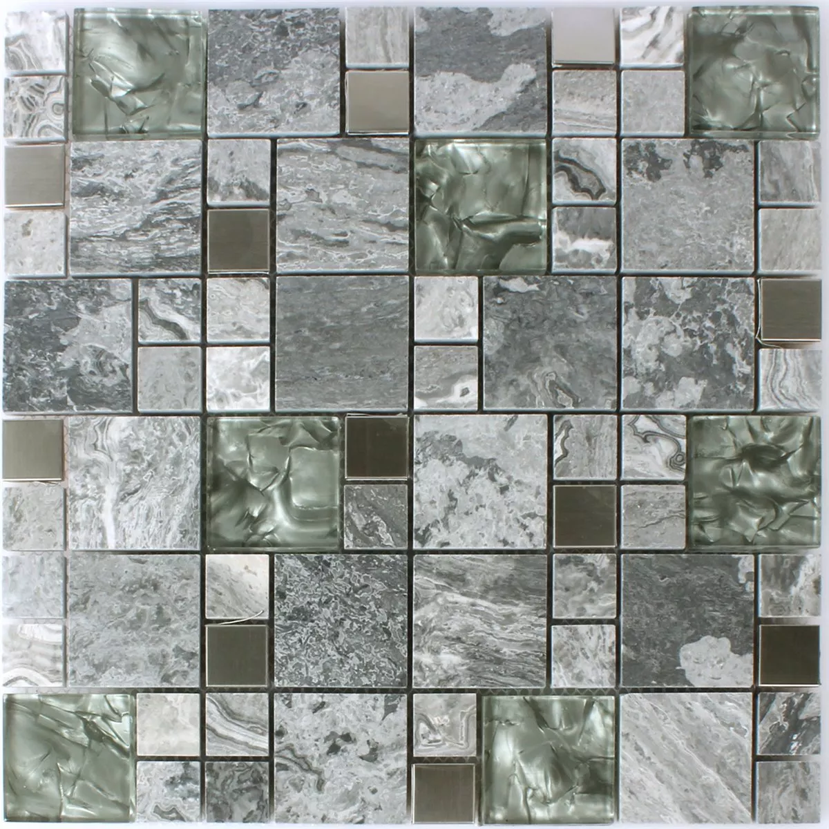 Mosaic Tiles Metal Glass Natural Stone Mix Grey Silver