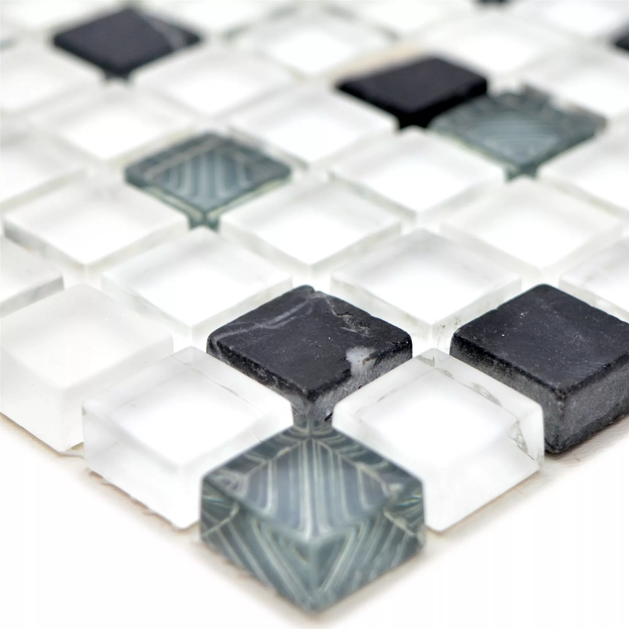Glass Mosaic Natural Stone Tiles Nexus Superwhite Black