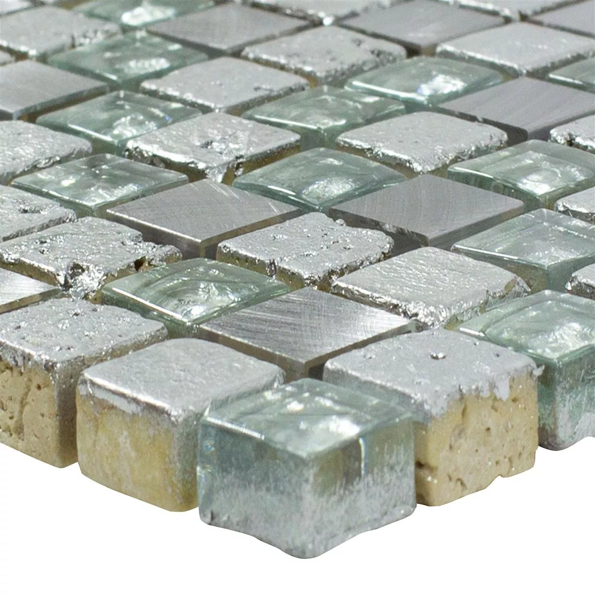 Natural Stone Glass Aluminium Mosaic Tiles Stilo Light Grey Silver Natural Stone Glass Aluminium Mosaic Tiles Stilo Light Grey Silver