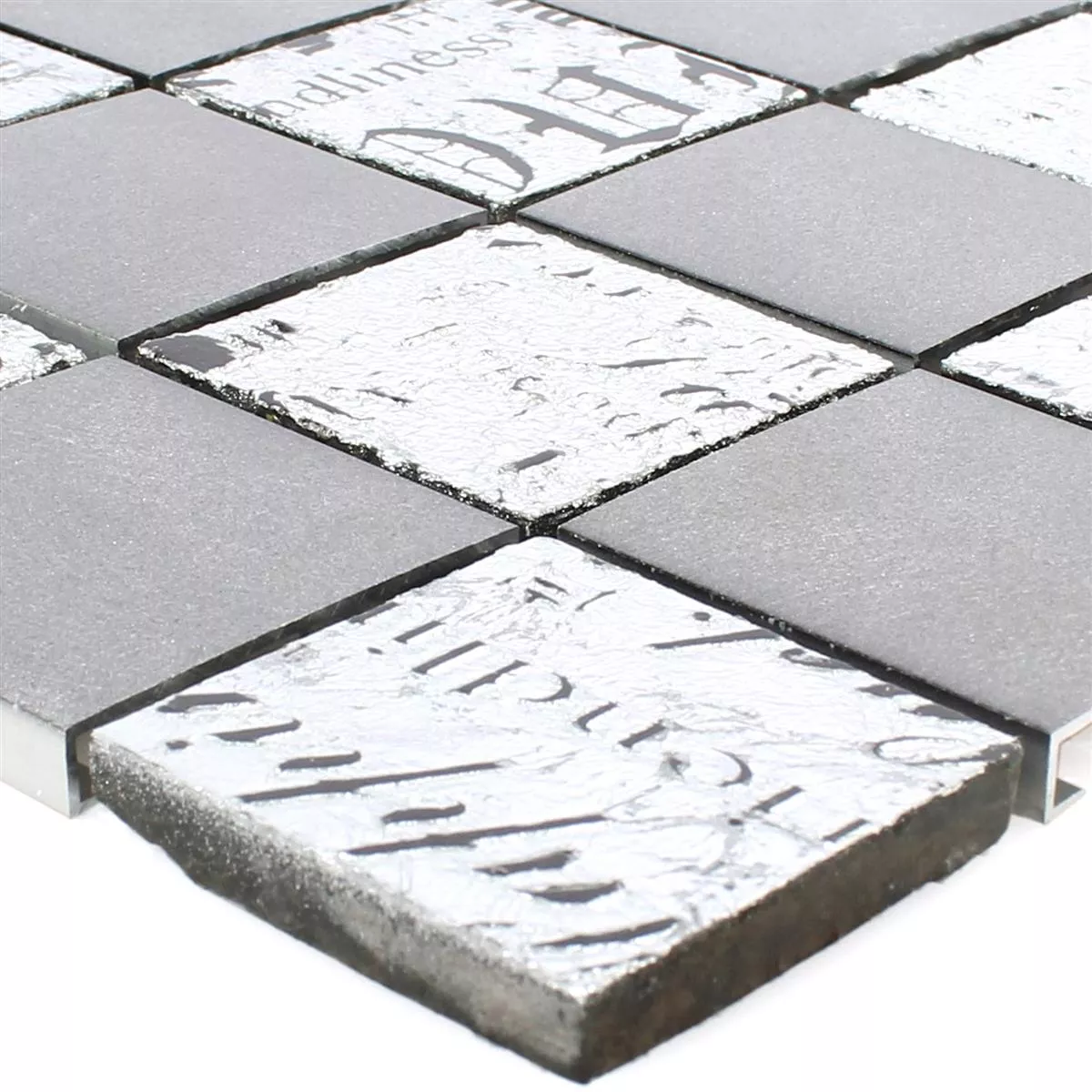 Mosaic Tiles Metal Natural Stone Parole Black Silver