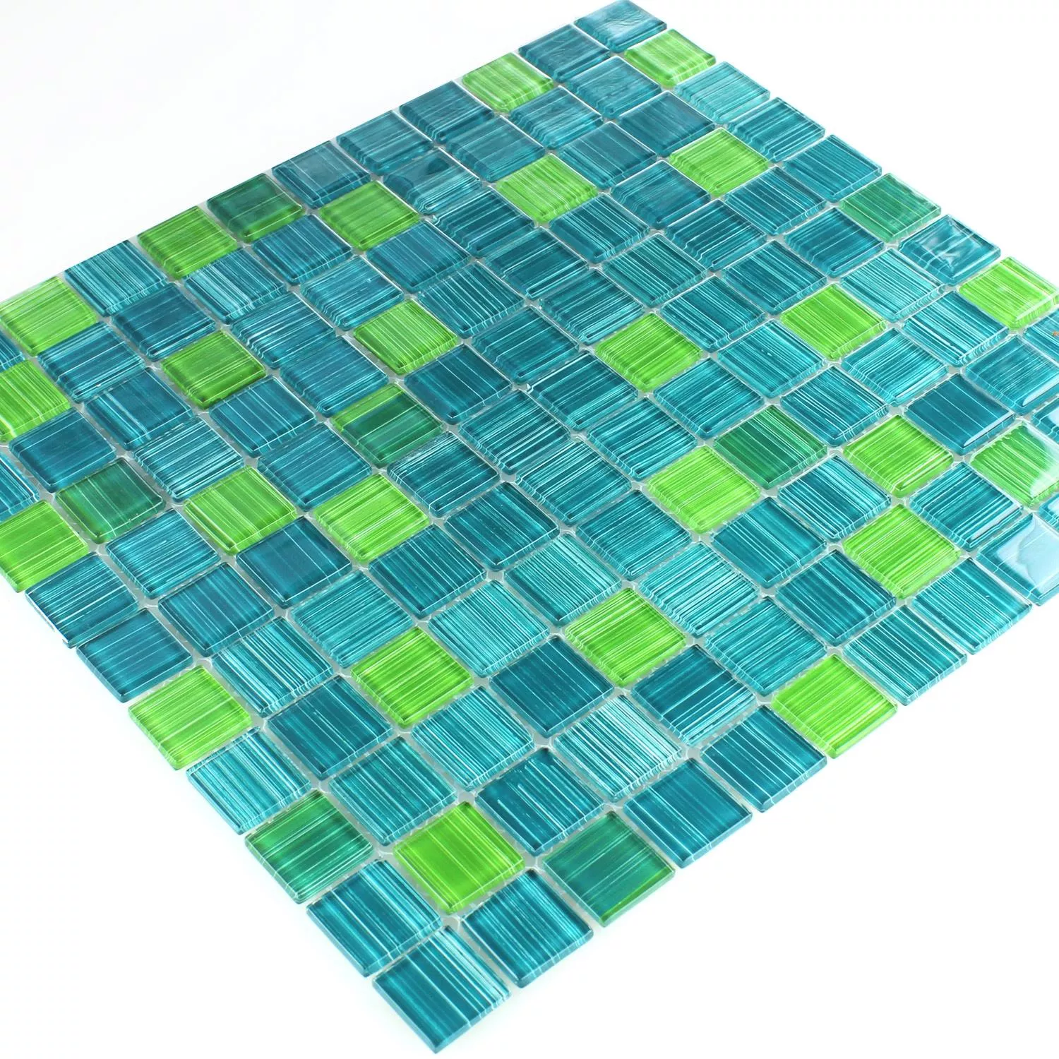 Striped Crystal Mosaic Tiles Glass Green Mix