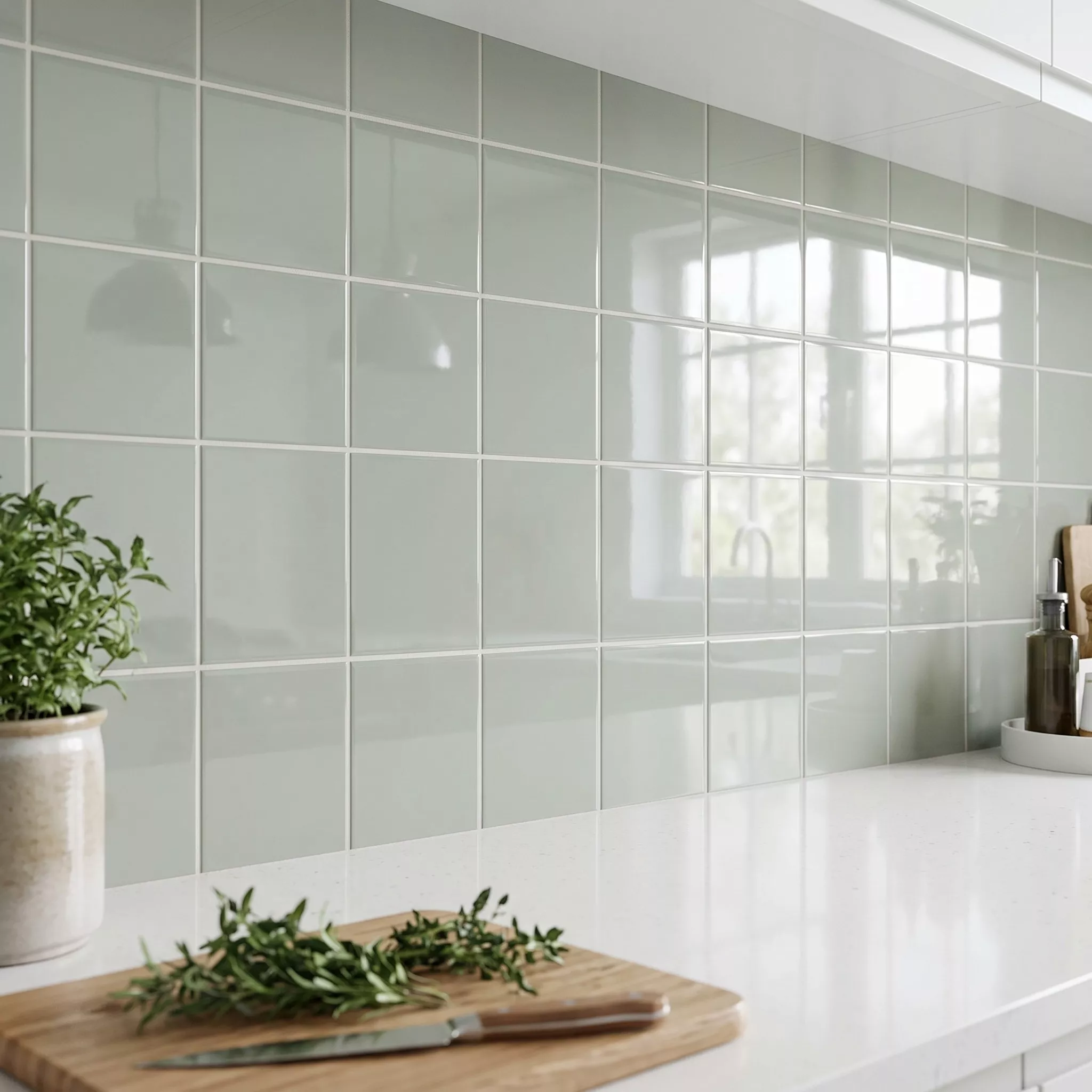 Metro tile Green Glossy 20x20 cm Without Facet Ashville Sage