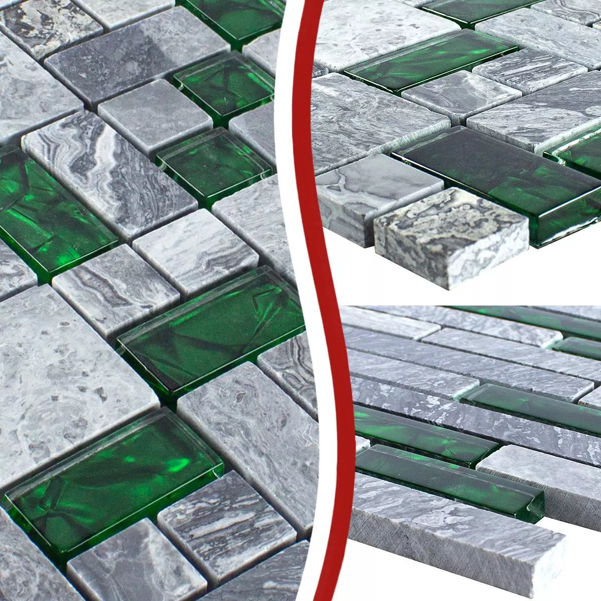 Glass Natural Stone Mosaic Tiles Sinop Grey Green