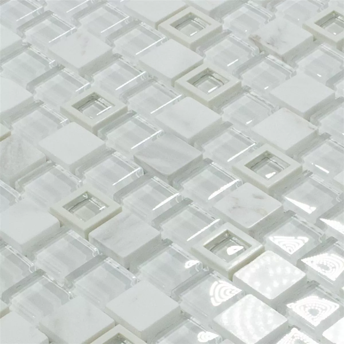 Glass Plastic Natural Stone Mosaic Lunaquell Blanc