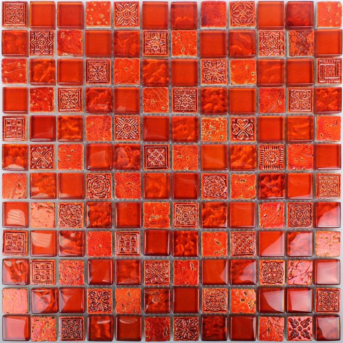 Mosaic Tiles Georgia Glass Natural Stone Mix Red