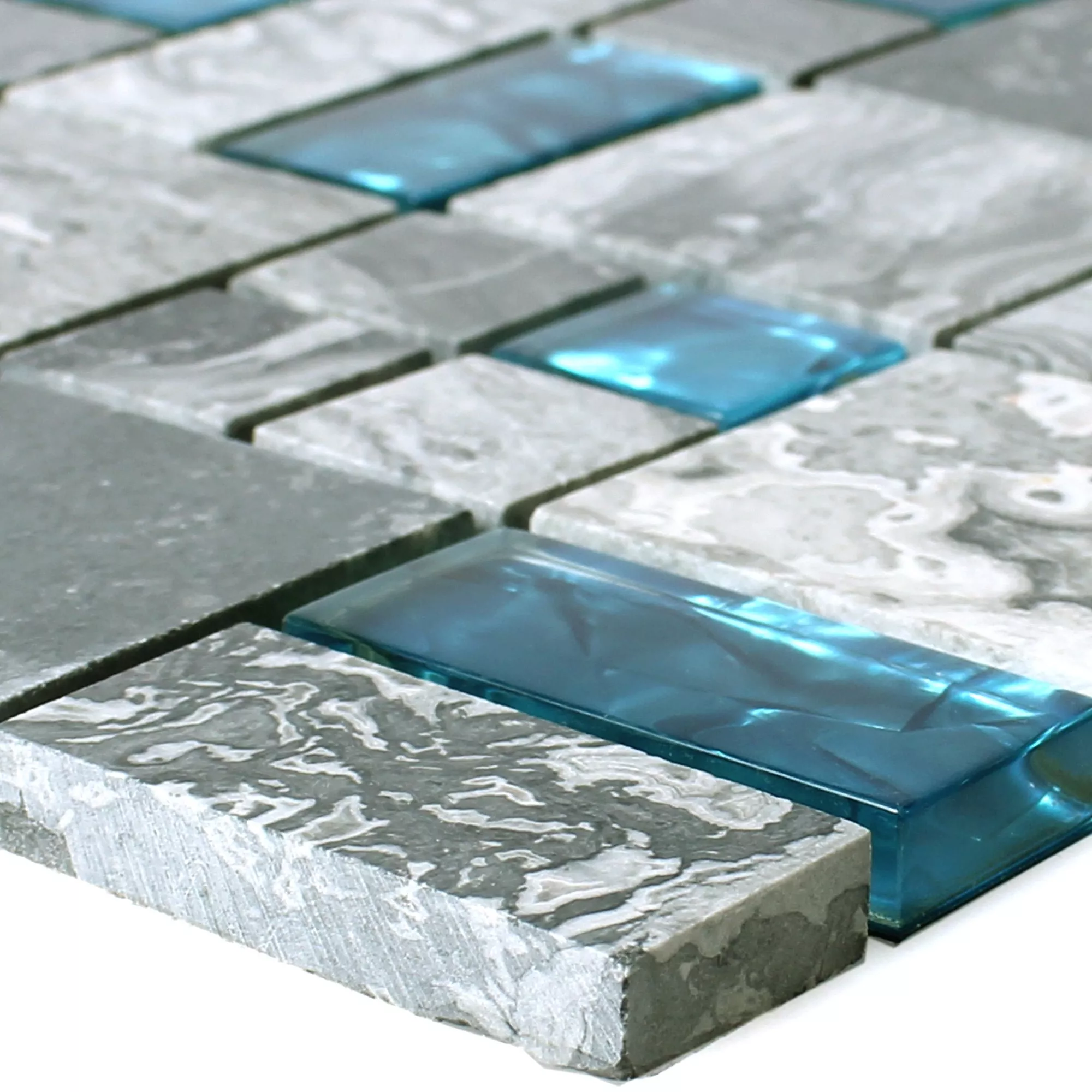 Sample Glass Mosaic Natural Stone Tiles Sinop Grey Blue 2 Mix