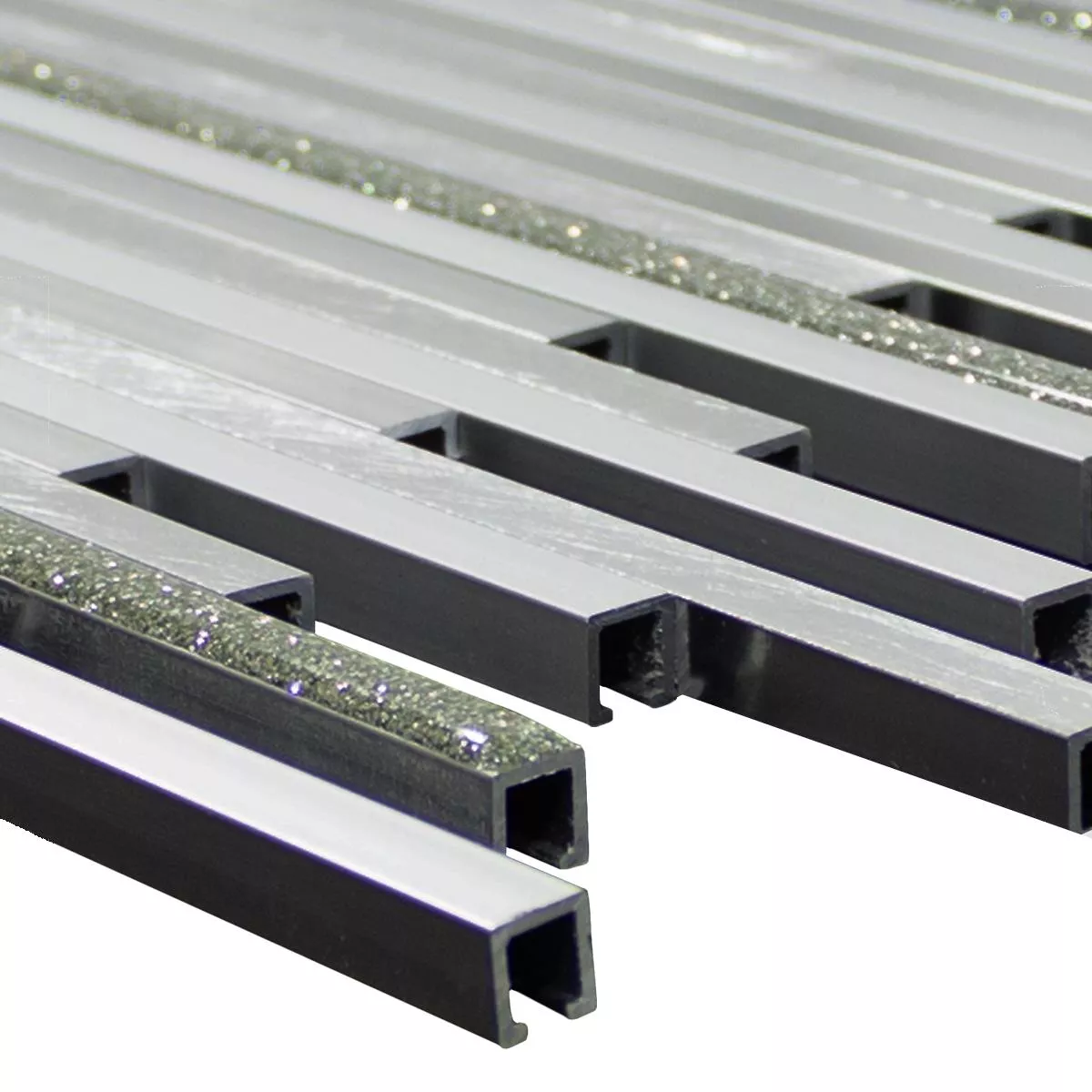 Aluminium Metal Mosaic Tiles Bilbao Stripes Silver Aluminium Metal Mosaic Tiles Bilbao Stripes Silver