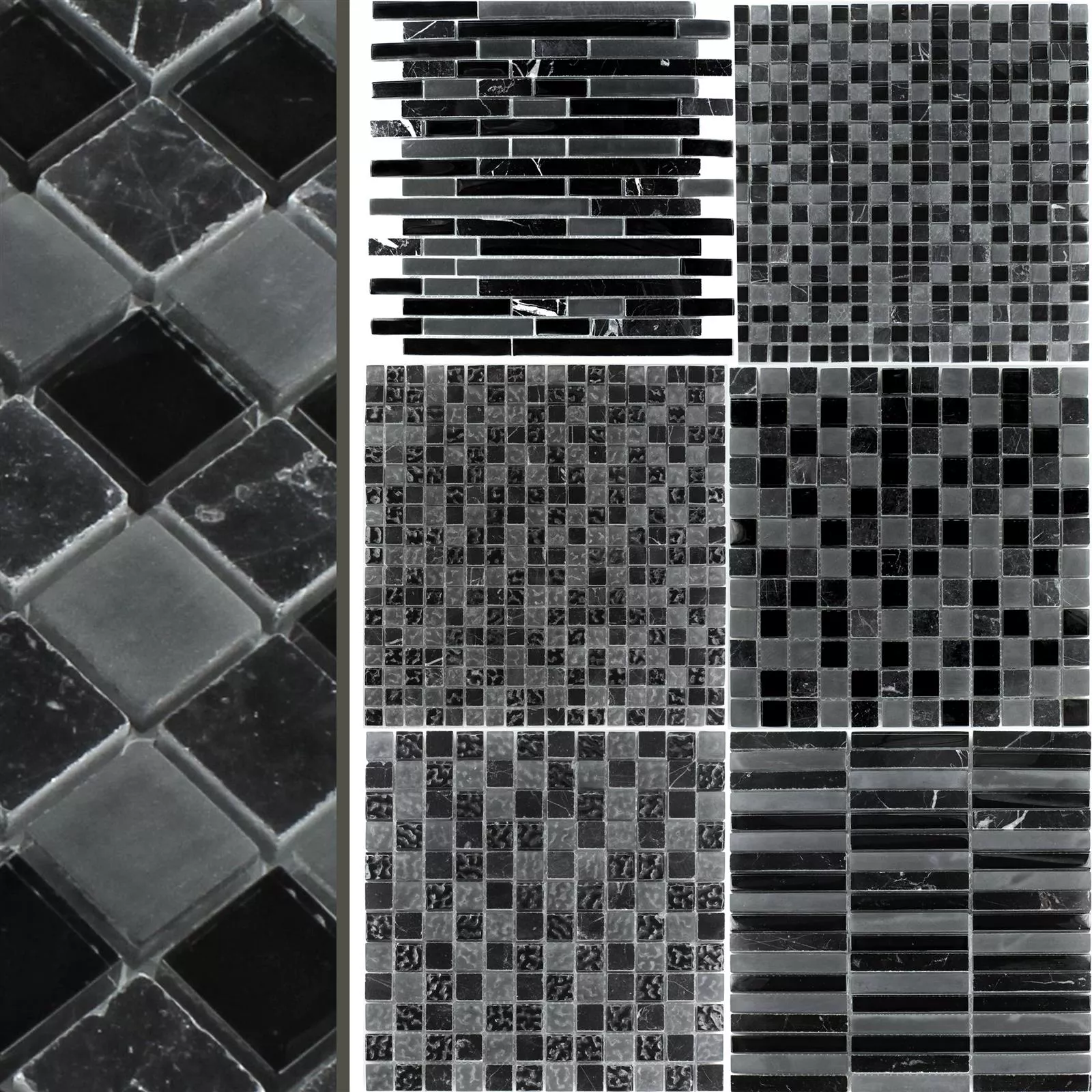 Sample Mosaic Tiles Glass Marble Mix Zambia Black