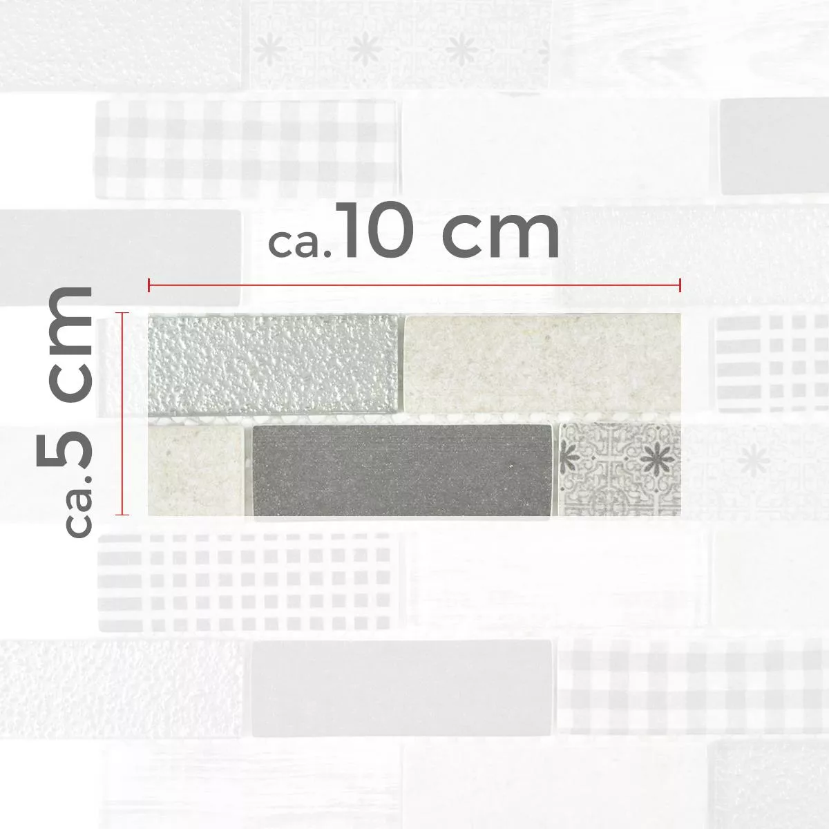 Sample Glass Mosaic Tiles Lunatic Retro Optic Brick Grey