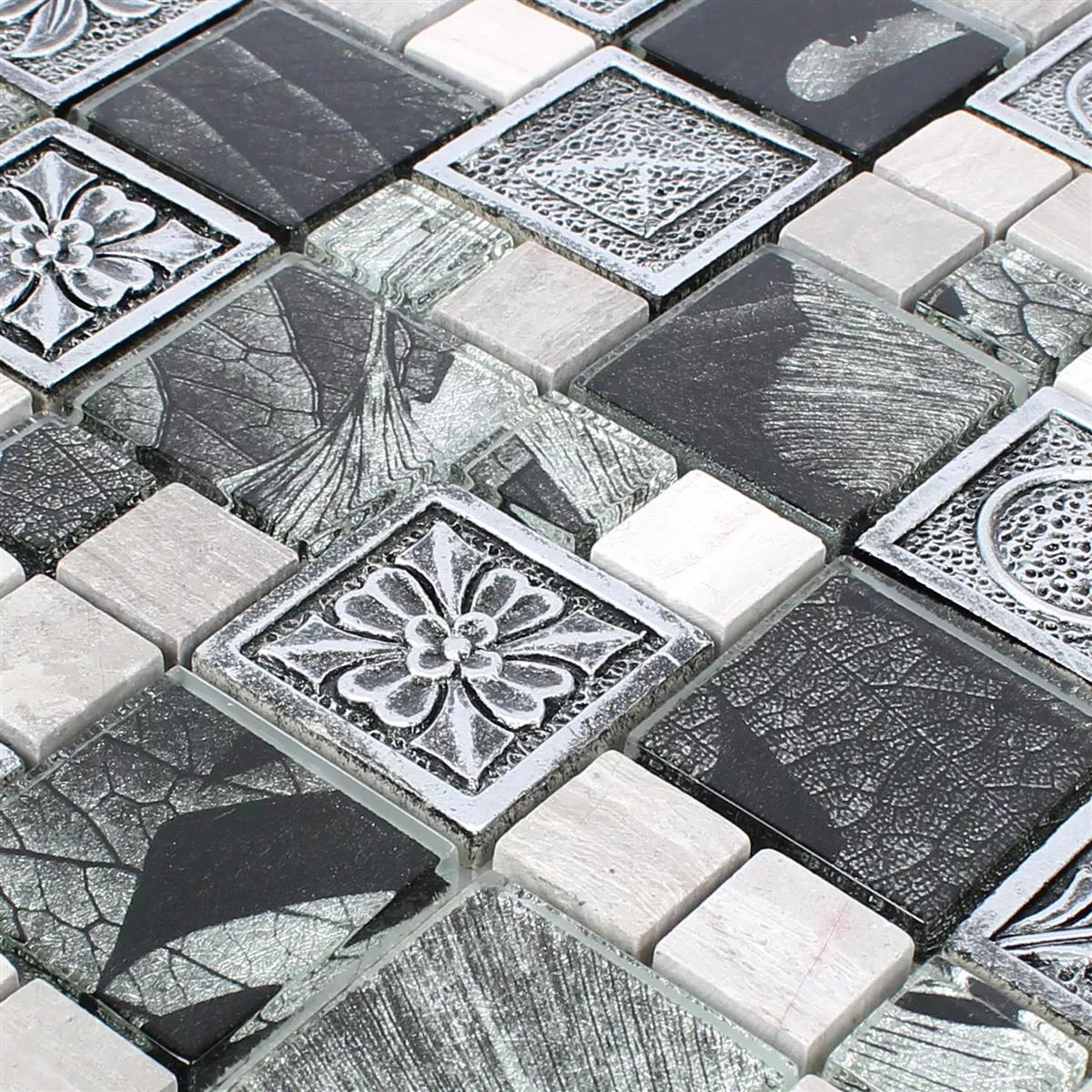 Sample Mosaic Tiles Levanzo Glass Resin Ornament Mix Silver