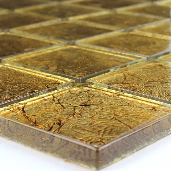 Mosaic Tiles Glass 48x48x8mm Gold Metal