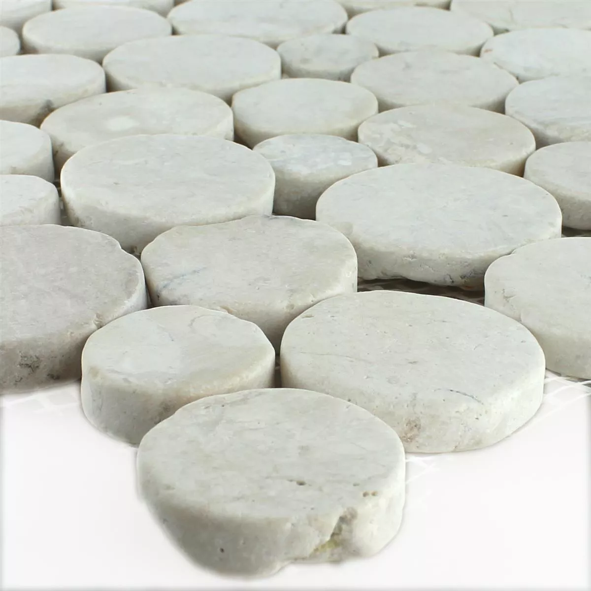 Sample Mosaic Tiles River Pebbles Coin Round White