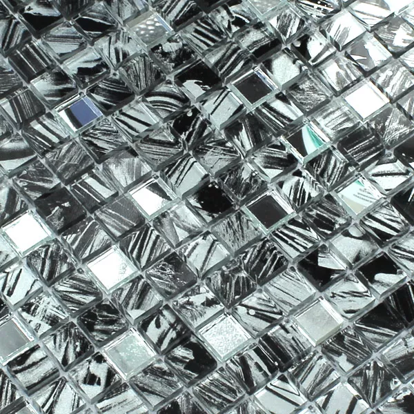 Mosaic Tiles Glass Mirror Grey Marbled 15x15x6mm