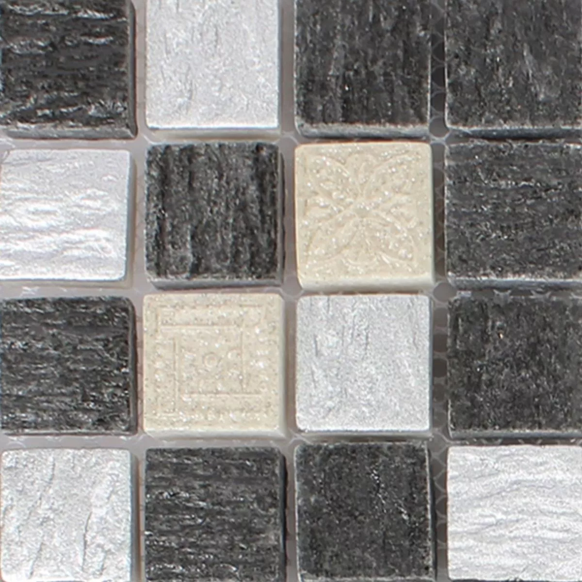 Sample Glass Mosaic Natural Stone Tiles Colicos Grey Black Silver