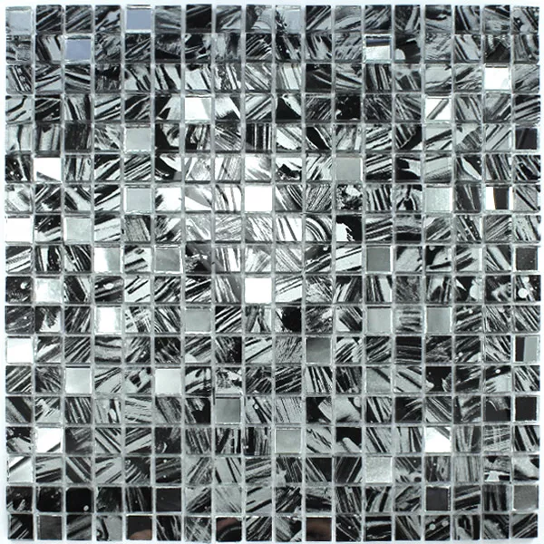 Mosaic Tiles Glass Mirror Grey Marbled 15x15x6mm
