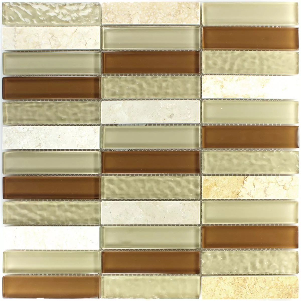 Sample Mosaic Tiles Glass Natural Stone Brown Beige Stripes
