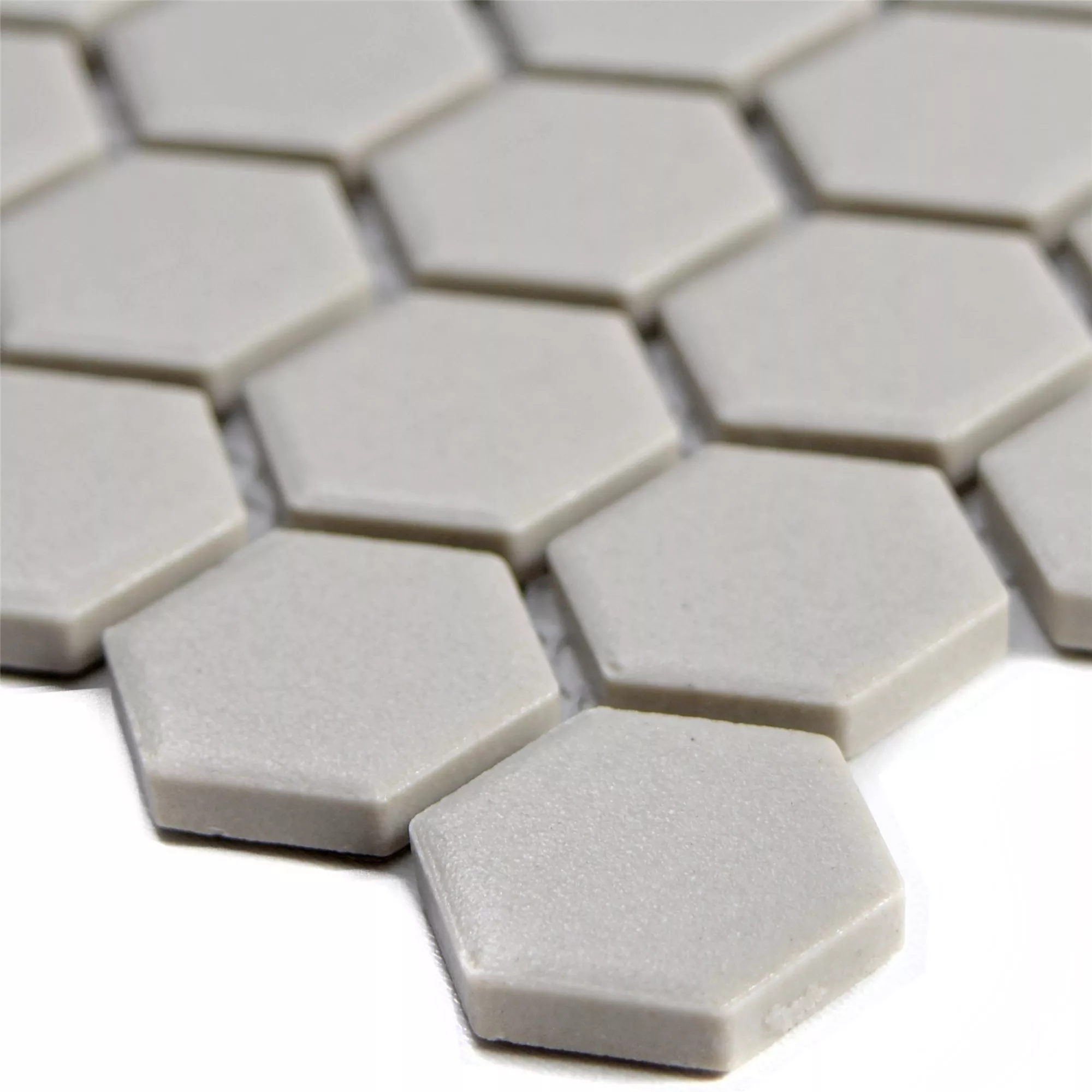 Sample Ceramic Mosaic Tiles Hexagon Zeinal Unglazed Light Grey R10B