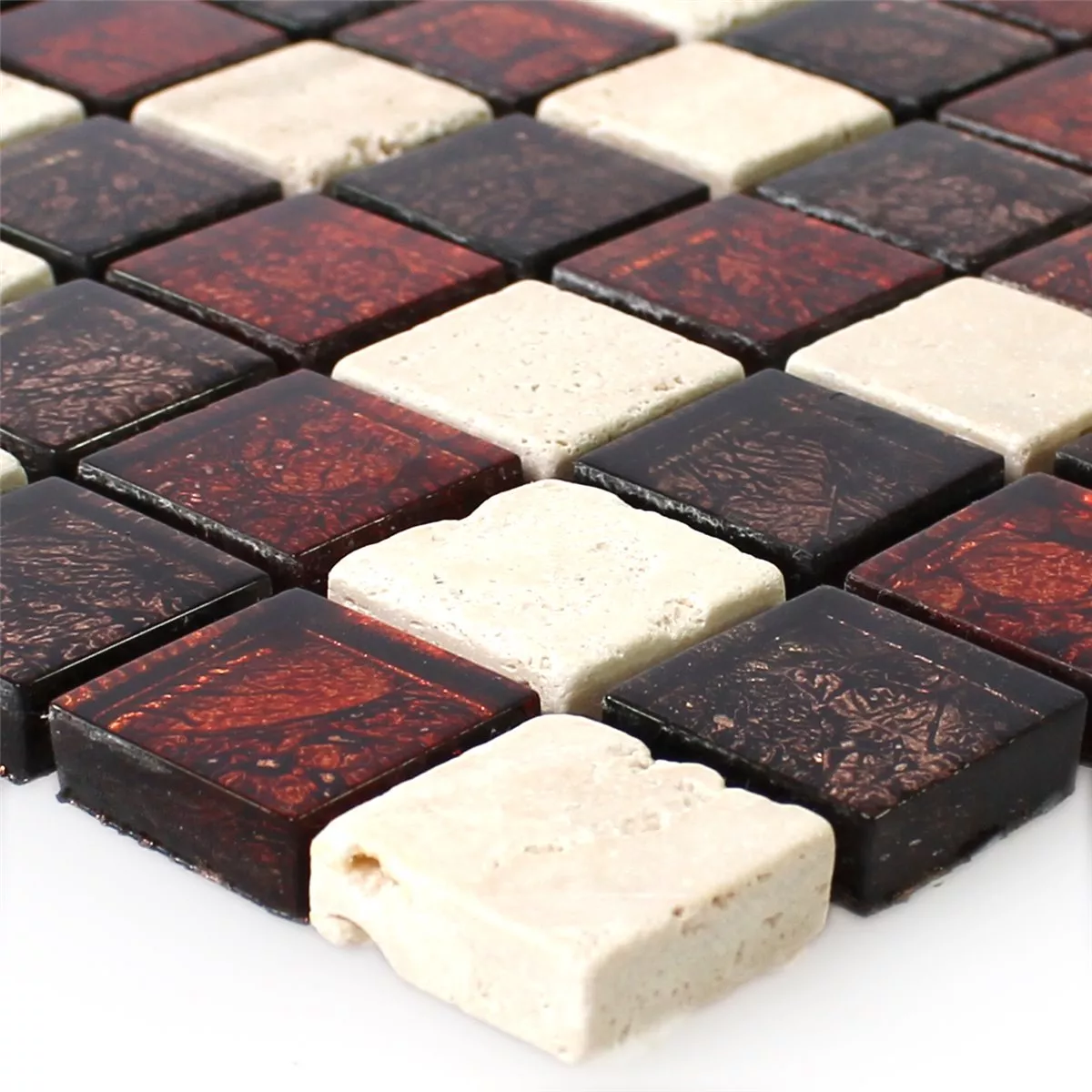 Mosaic Tiles Natural Stone Glass Red Brown Beige