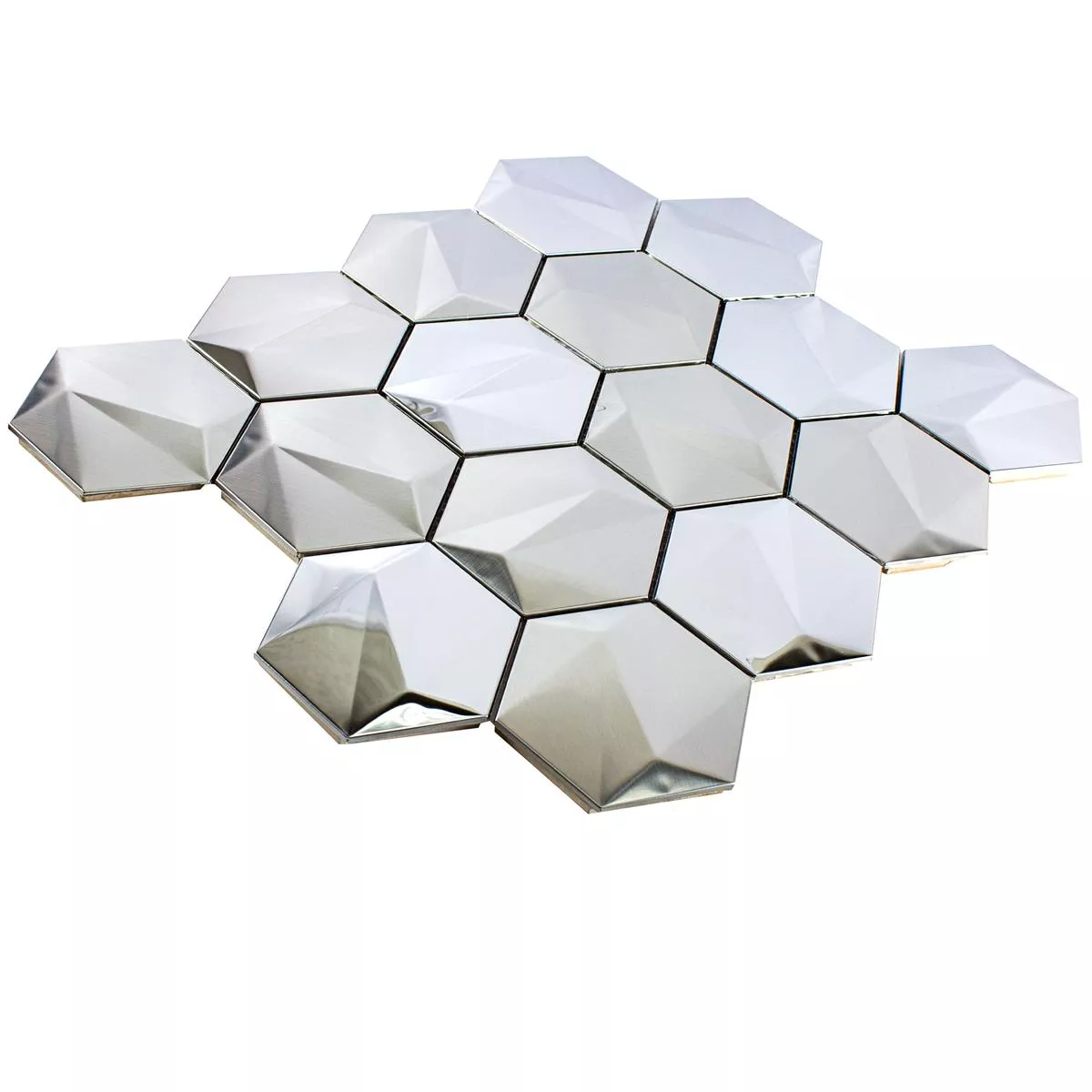 Sample Stainless Steel Mosaic Tiles Durango Hexagon 3D Silver