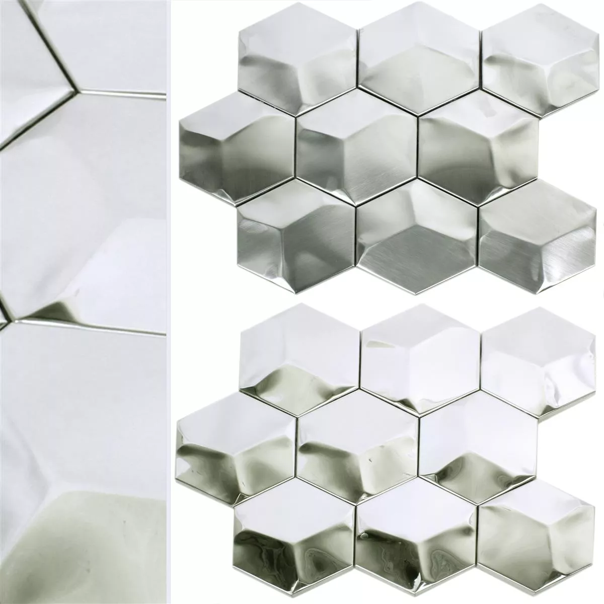 Mosaic Tiles Stainless Steel Contender Hexagon Silver