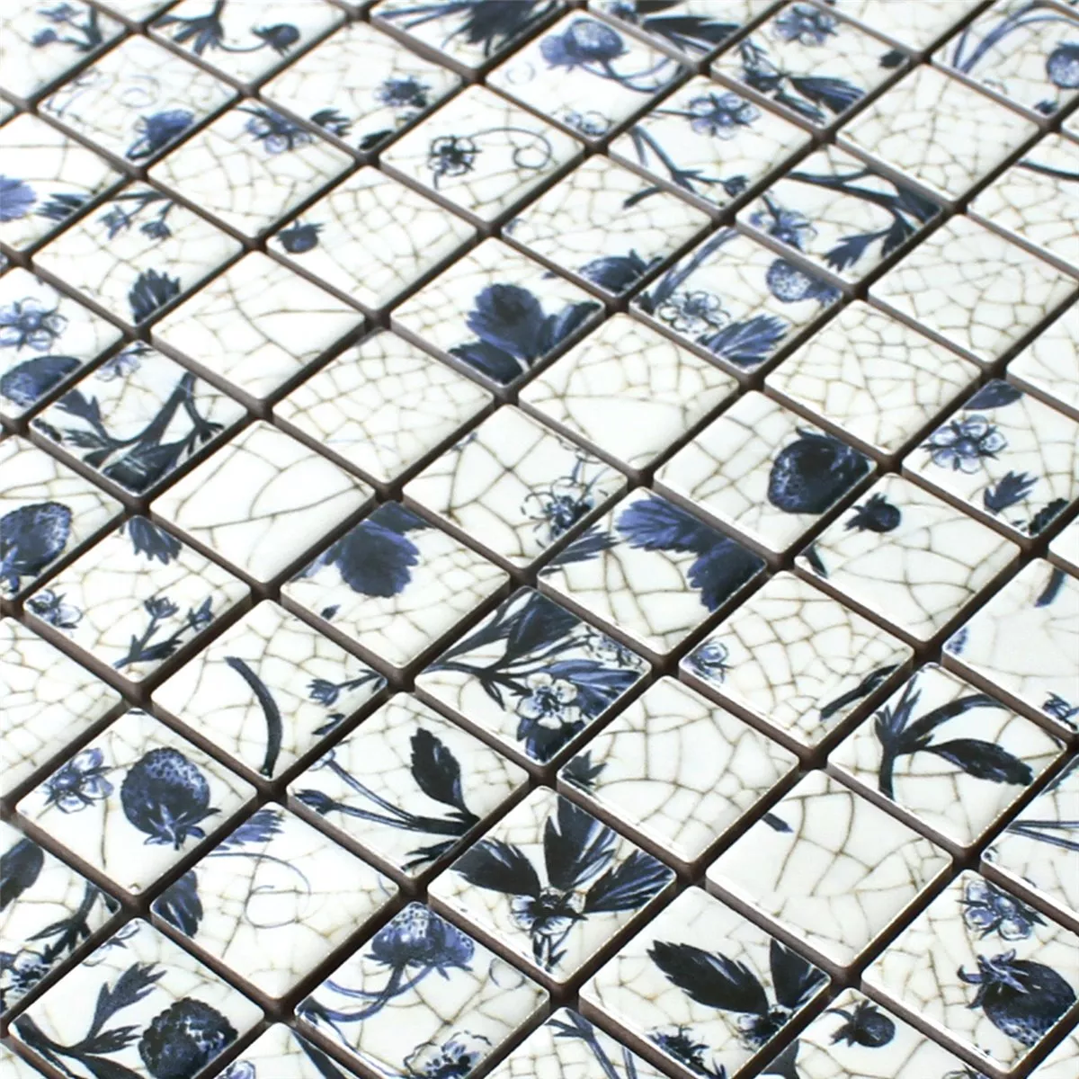 Mosaic Tiles Ceramic Strawberry White Blue