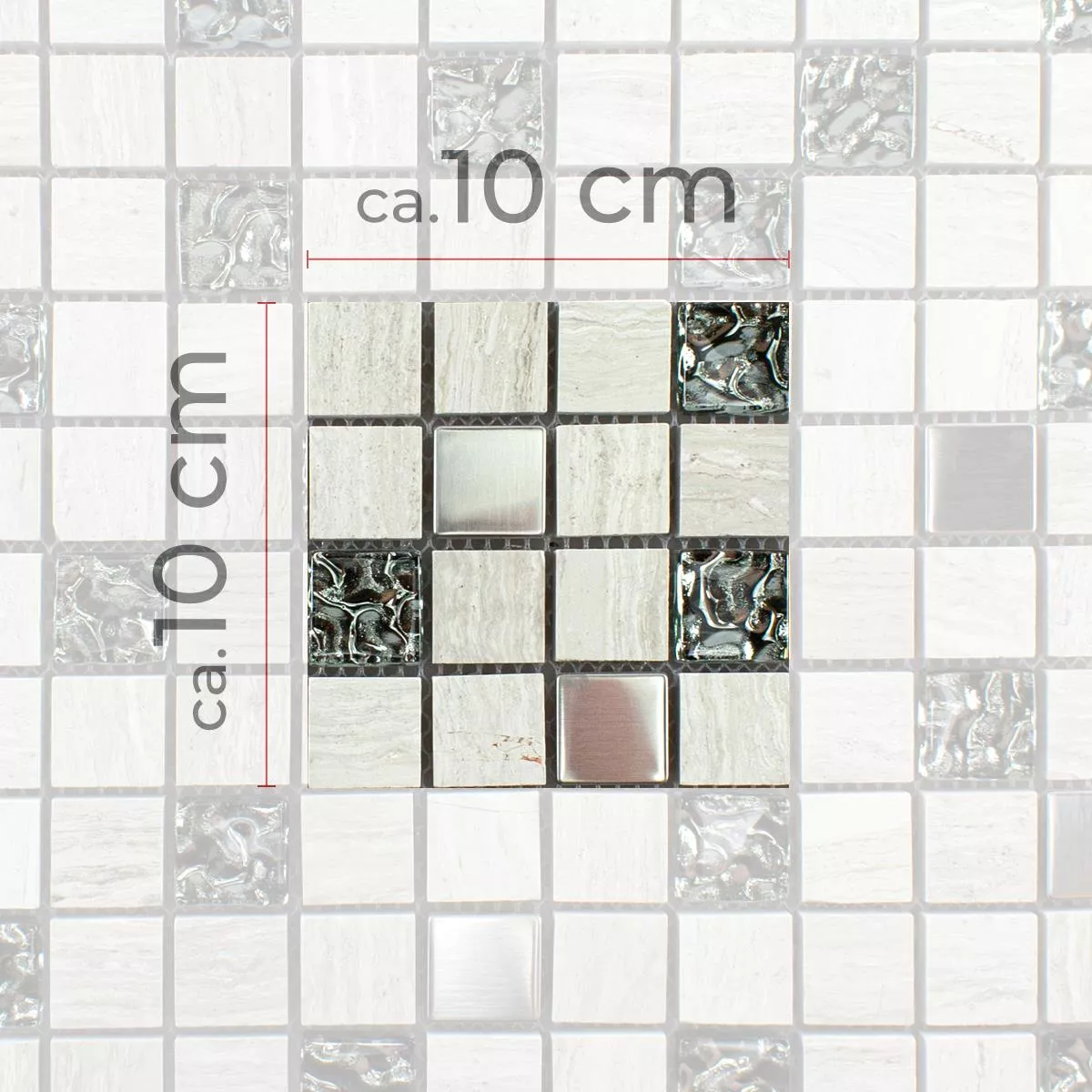 Sample Glass Natural Stone Metal Mosaic Tile Fulda Grey Silver