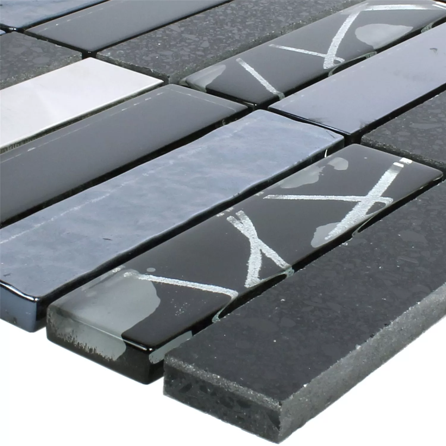 Sample Mosaic Tiles Musical Glass Stone Steel Mix Black