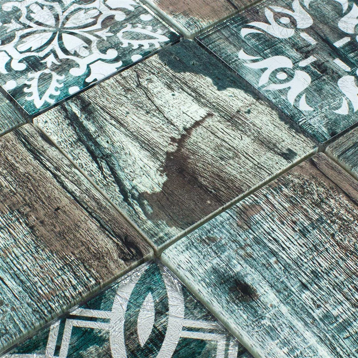 Glass Mosaic Tiles Wood Optic Norwalk Grey Brown Green Q98