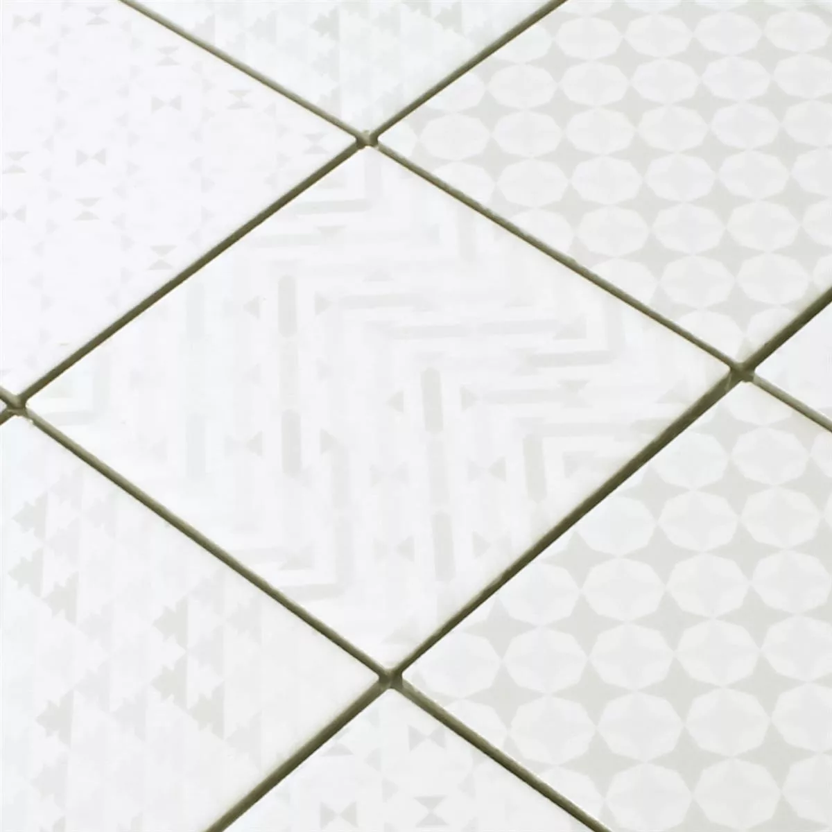 Mosaic Tiles Ceramic Cement Optic Geo White