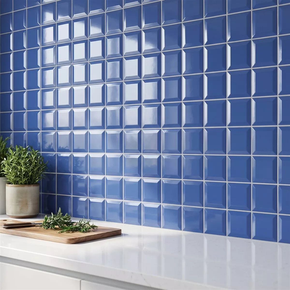 Metro tile Blue Glossy 10x10 cm Facet Catarina Mar