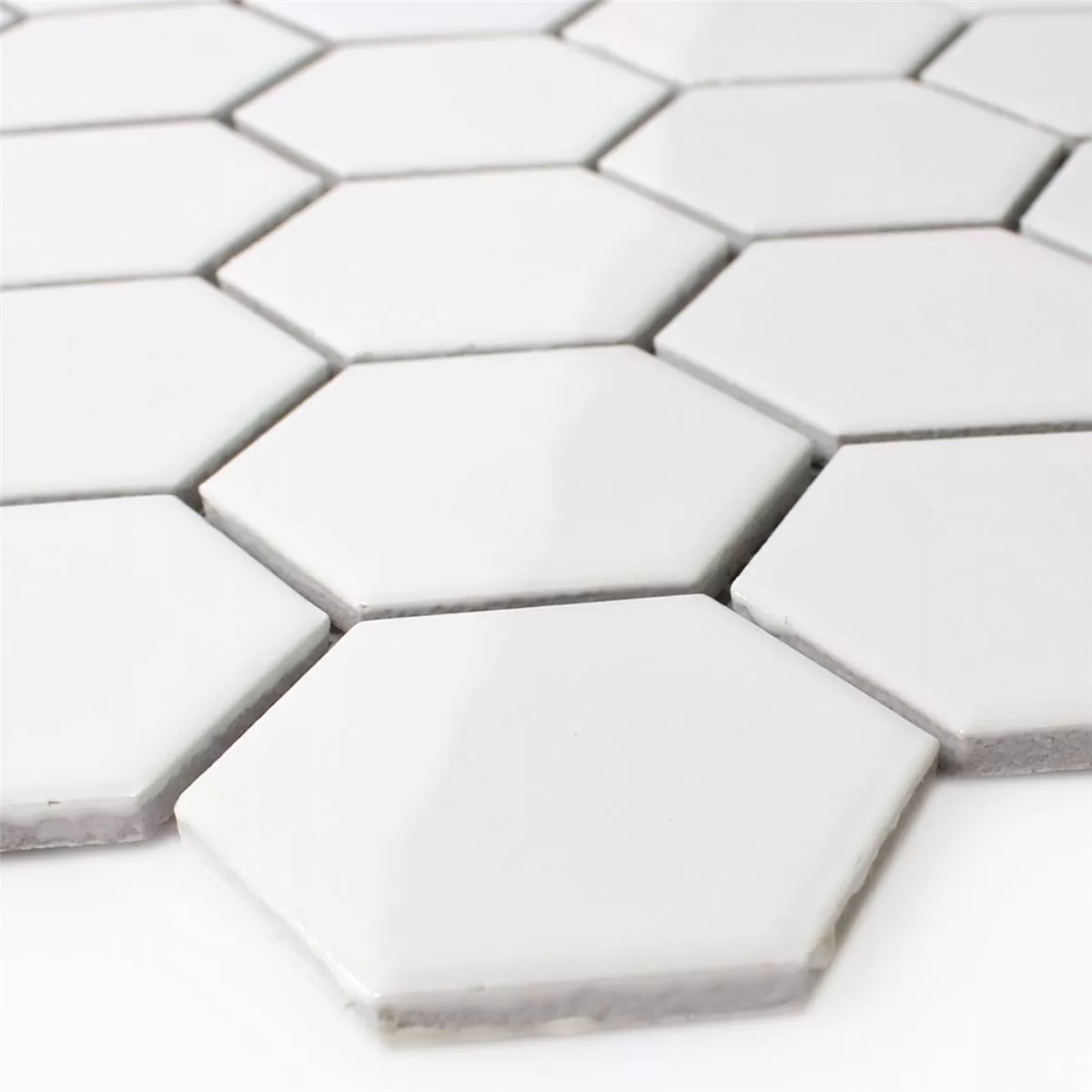 Sample Mosaic Tiles Ceramic Hexagon White Glossy