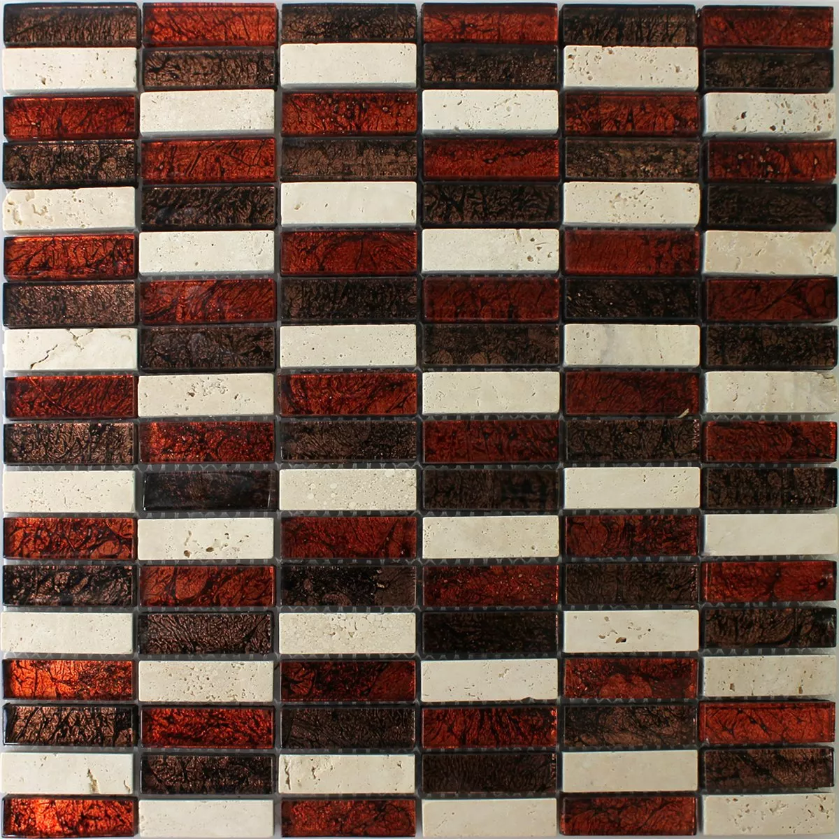 Mosaic Tiles Natural Stone Glass Red Brown Beige Stick