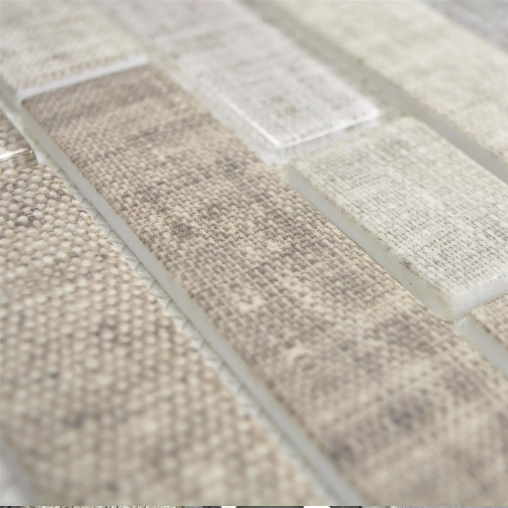 Sample Glass Mosaic Tiles Lyonel Textile Optic Brick Beige