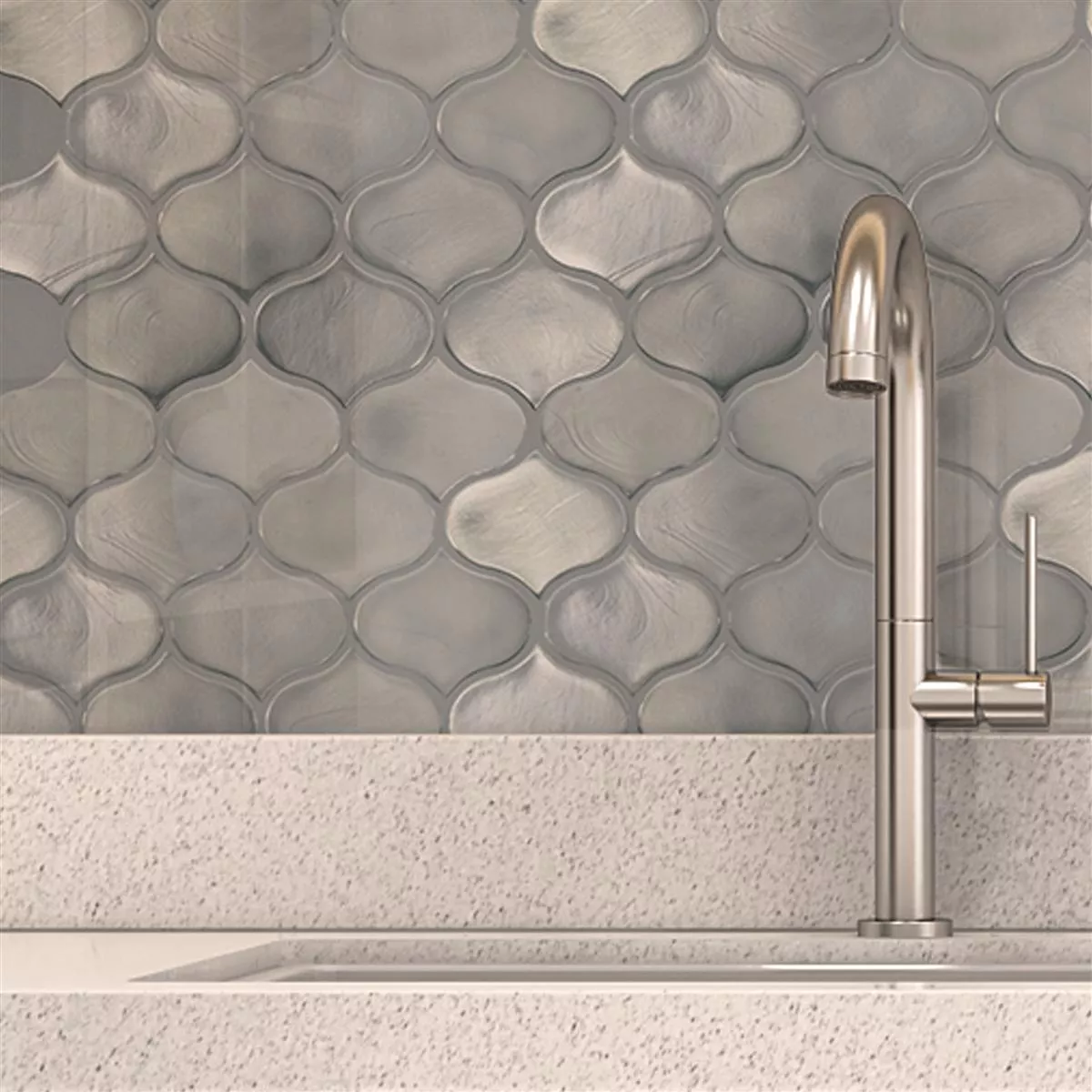 Sample Glass Mosaic Tiles Andalucia Arabesque Grey