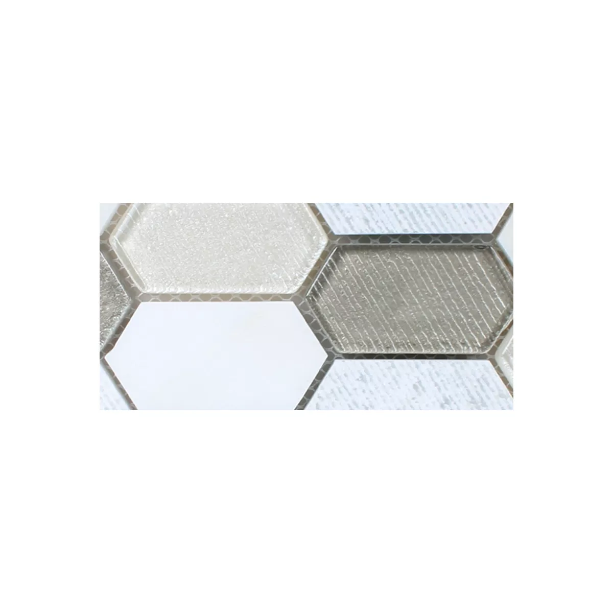 Sample Mosaic Tiles Februata Hexagon White Beige Grey
