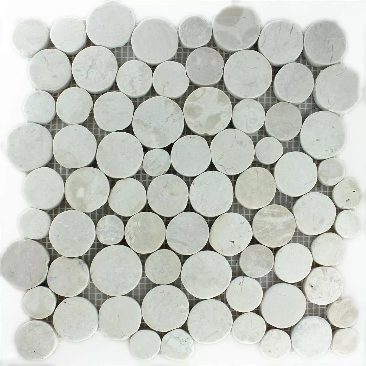 Sample Mosaic Tiles River Pebbles Coin Round White
