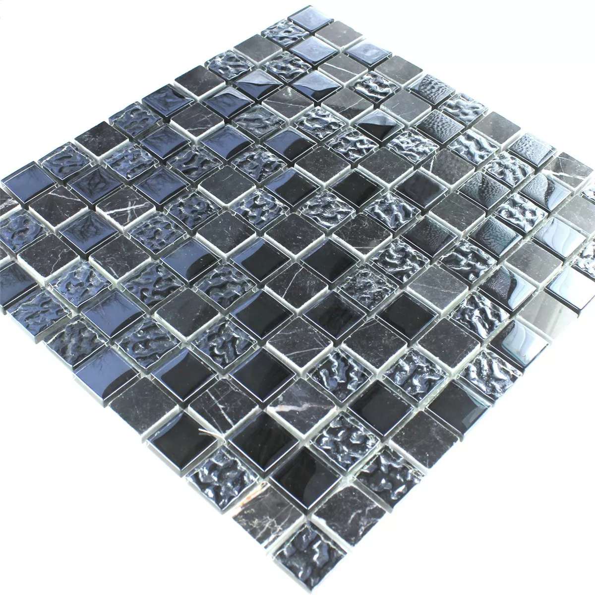 Mosaic Tiles Glass Marble Black Fluted 25x25x8mm