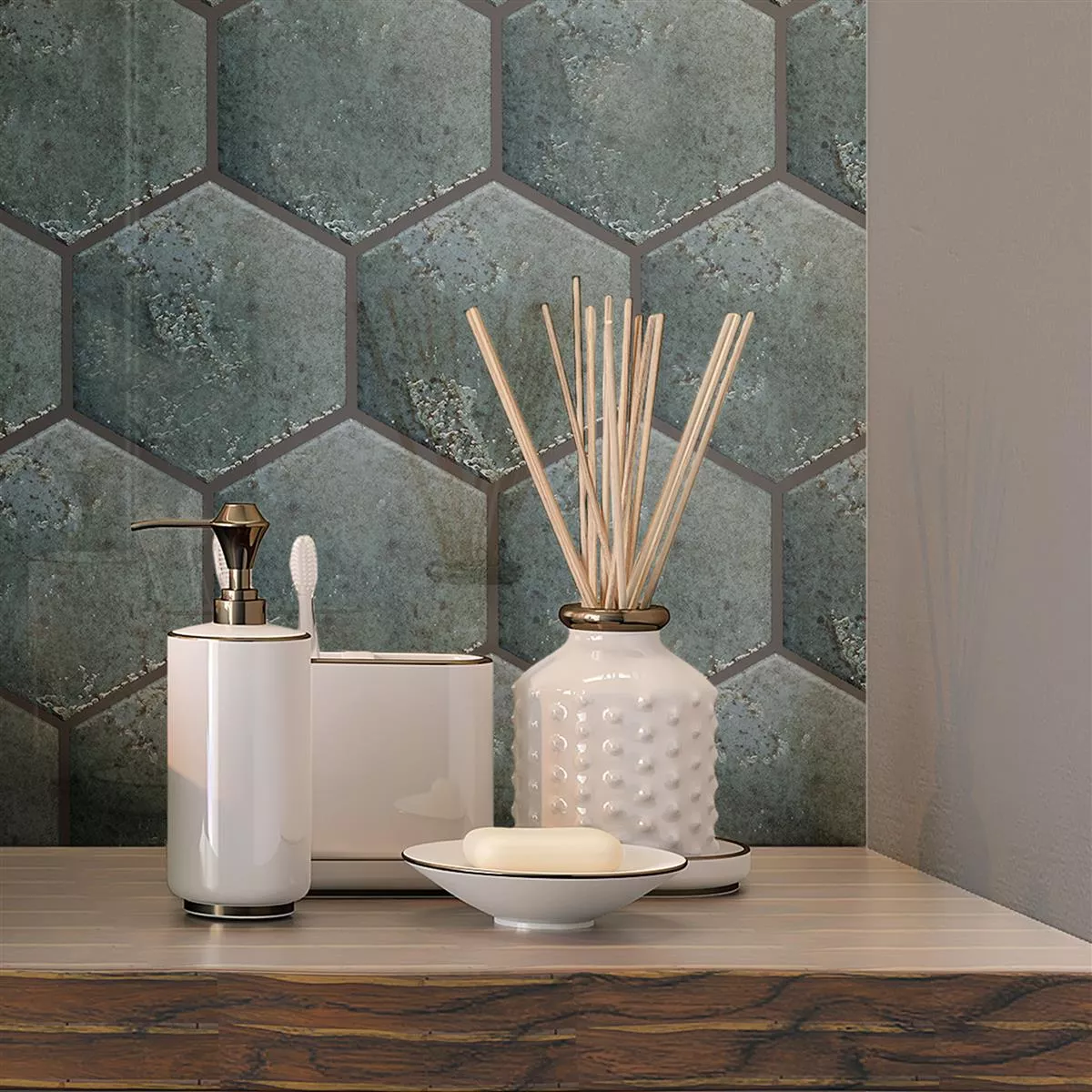 Wall Tiles Lara Glossy Waved 13x15cm Hexagon Grey