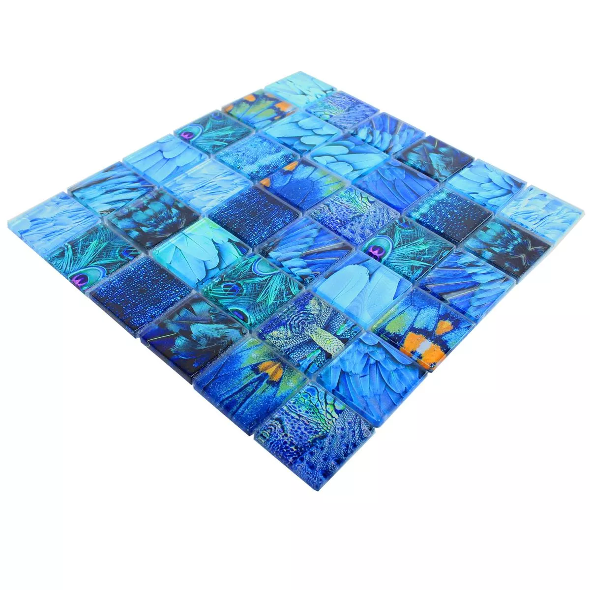Glass Mosaic Tiles Peafowl Blue