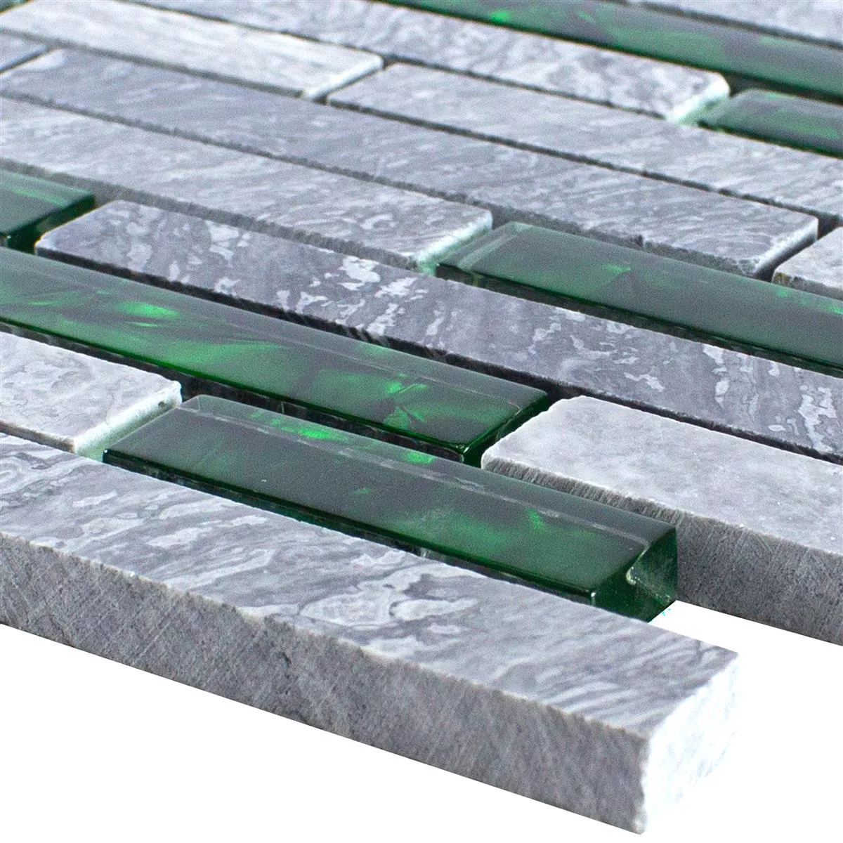 Glass Natural Stone Mosaic Tiles Sinop Grey Green Brick