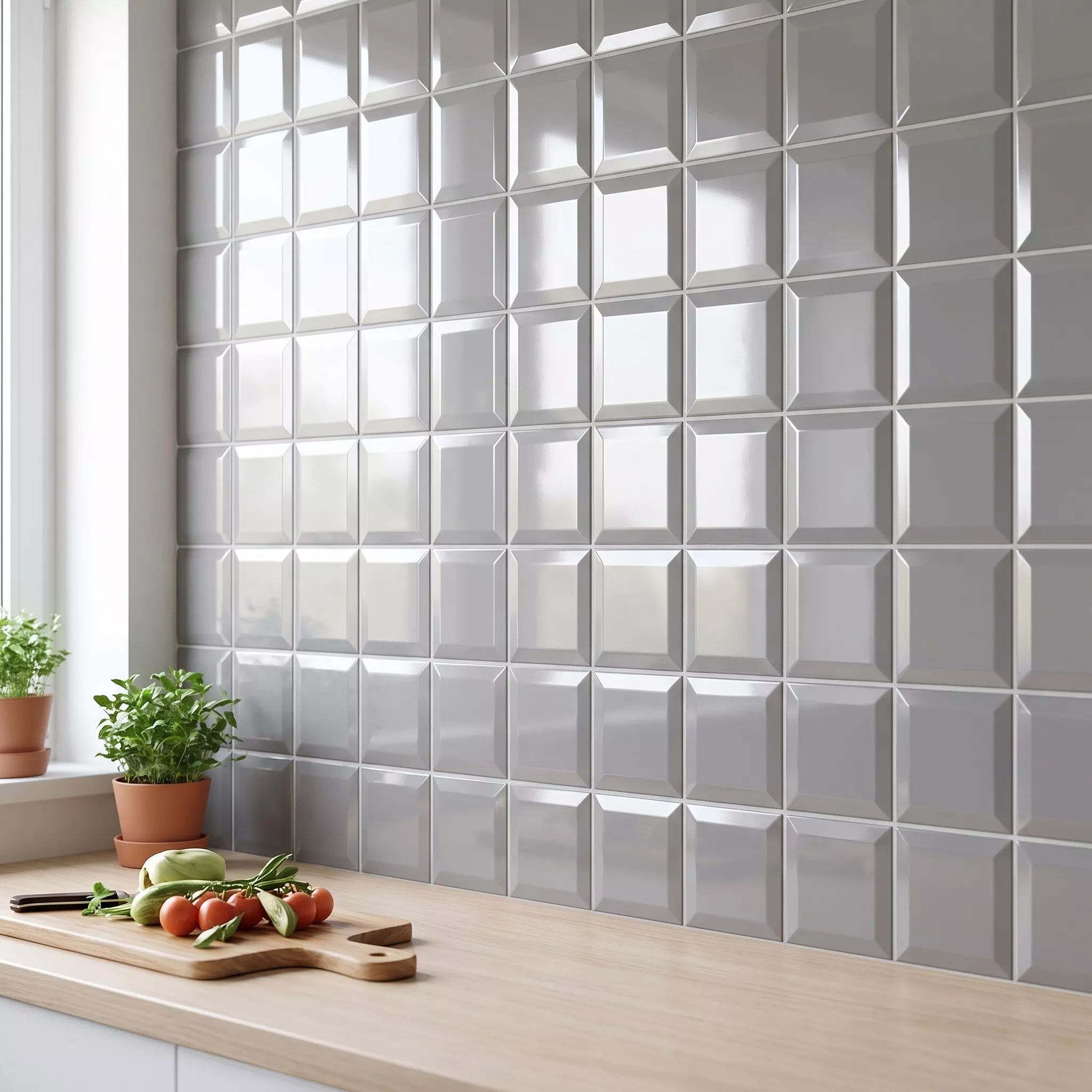 Metro tile Grey Glossy 10x10 cm Facet Catarina Gris