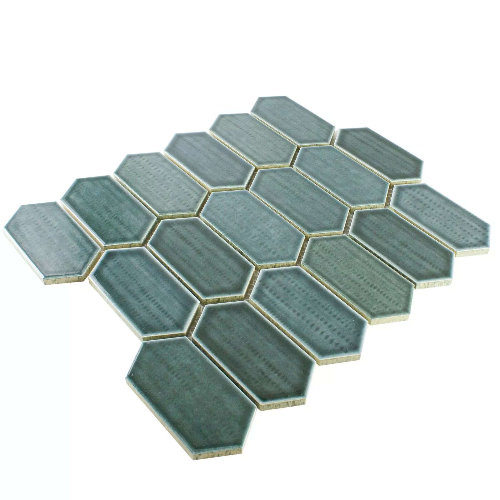 Sample Ceramic Mosaic Tiles McCook Hexagon Long Blue Grey