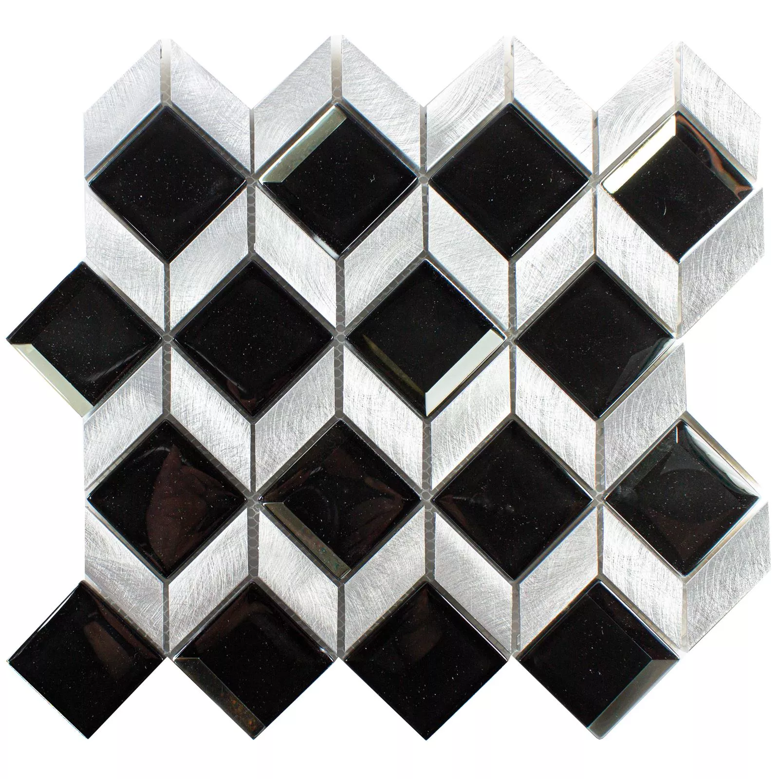Sample Glass Metal Mosaic Tiles Tanja Black Silver Cube