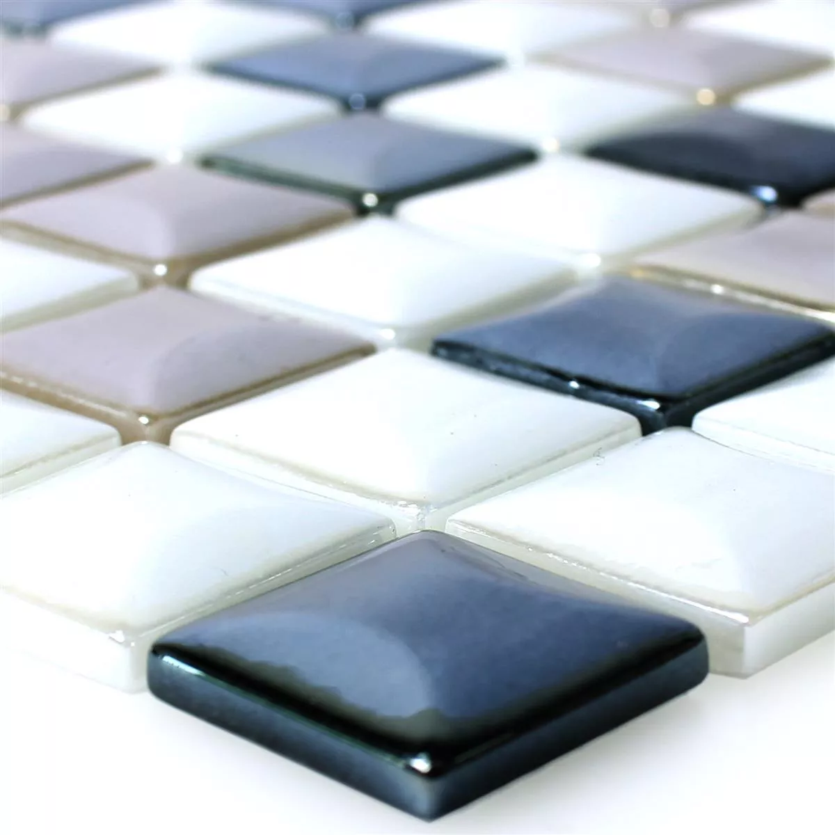 Sample Glass Mosaic Tiles Monrovia Coffee White Black 3D Metallic