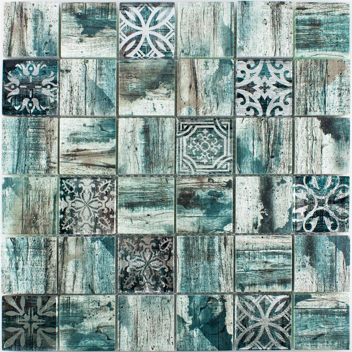 Sample Glass Mosaic Tiles Wood Optic Norwalk Grey Brown Green Q48