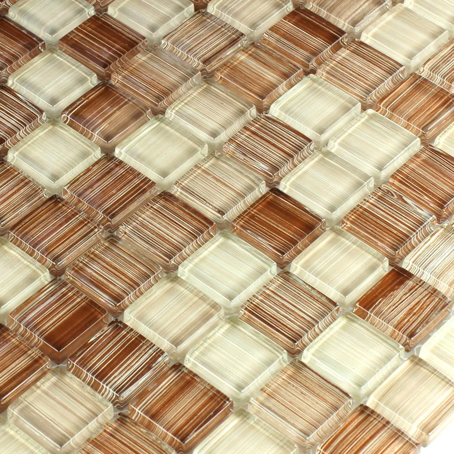 Mosaic Tiles Glass Brown Beige Striped