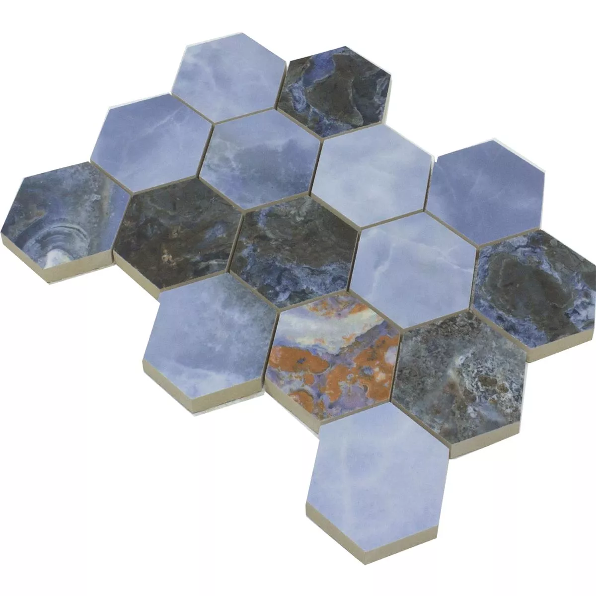 Ceramic Mosaic Tiles Naftalin Hexagon Blue Black