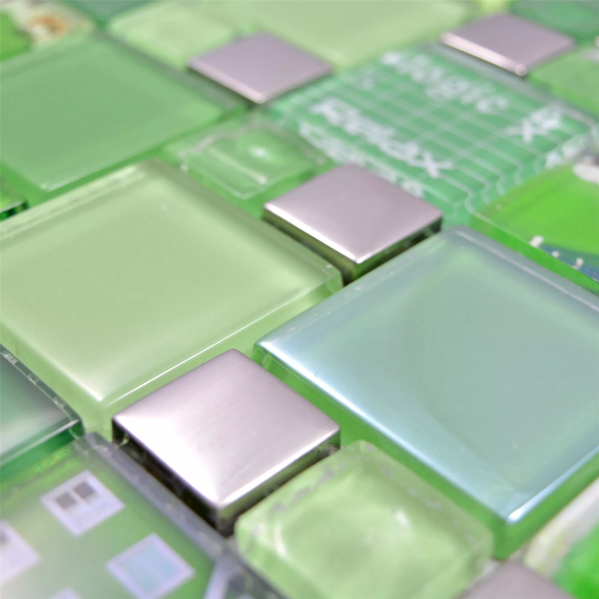 Sample Glass Mosaic Tiles Nemesis Green Silver