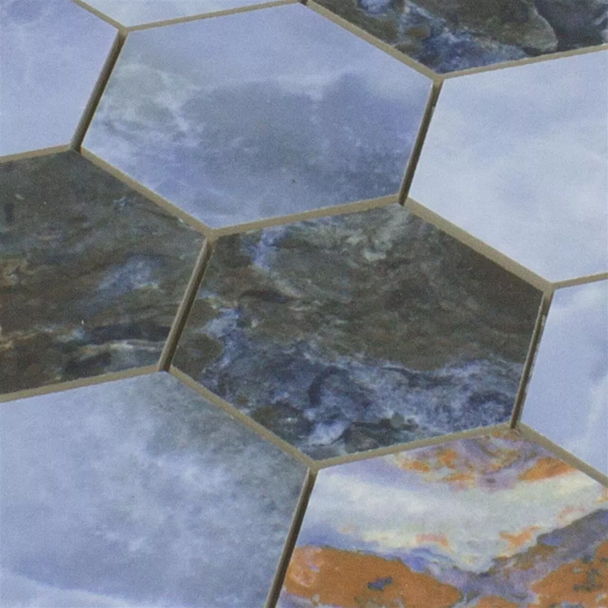 Ceramic Mosaic Tiles Naftalin Hexagon Blue Black